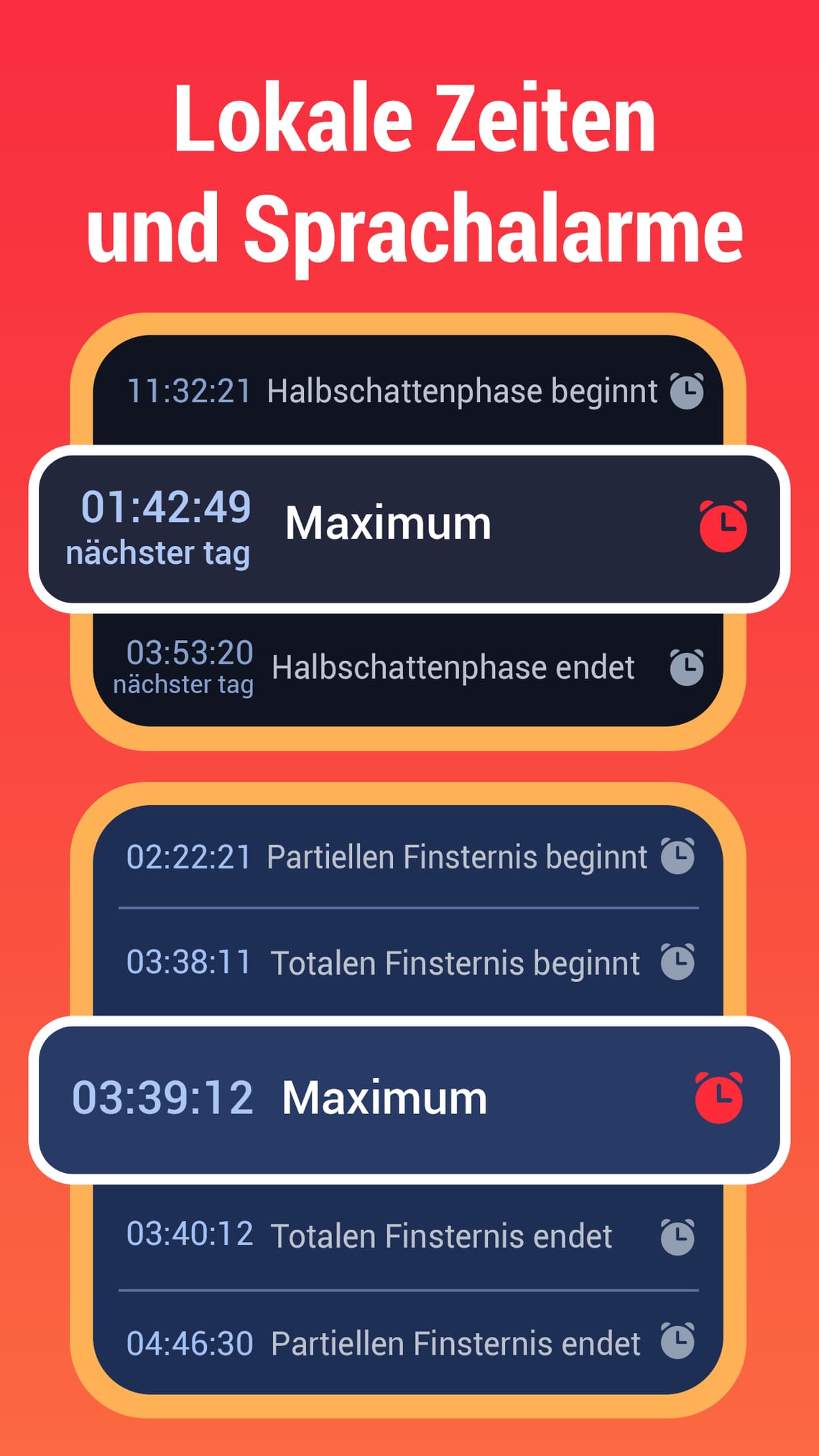 Lokale Zeiten und Sprachalarme
