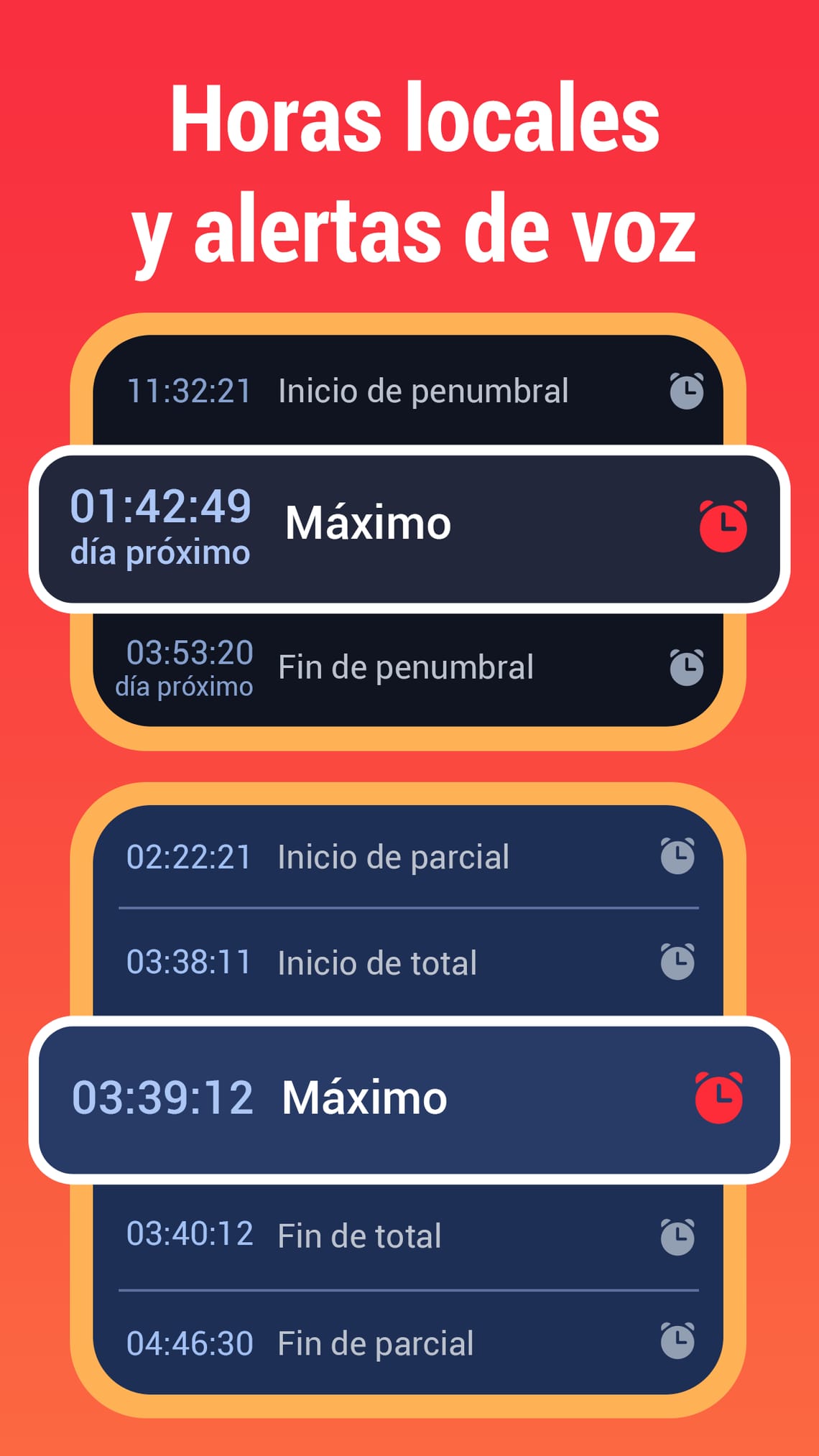 Horas locales y alertas de voz
