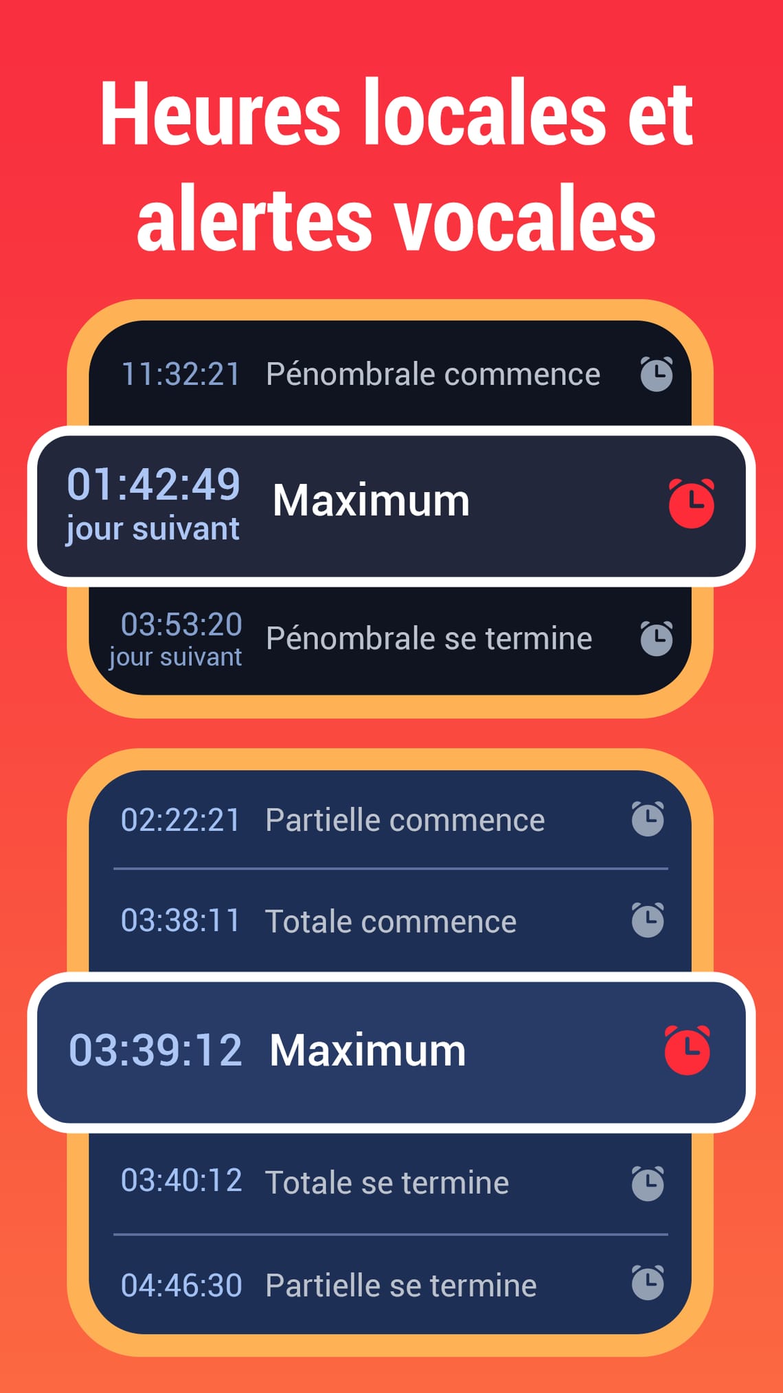Heures locales et alertes vocales