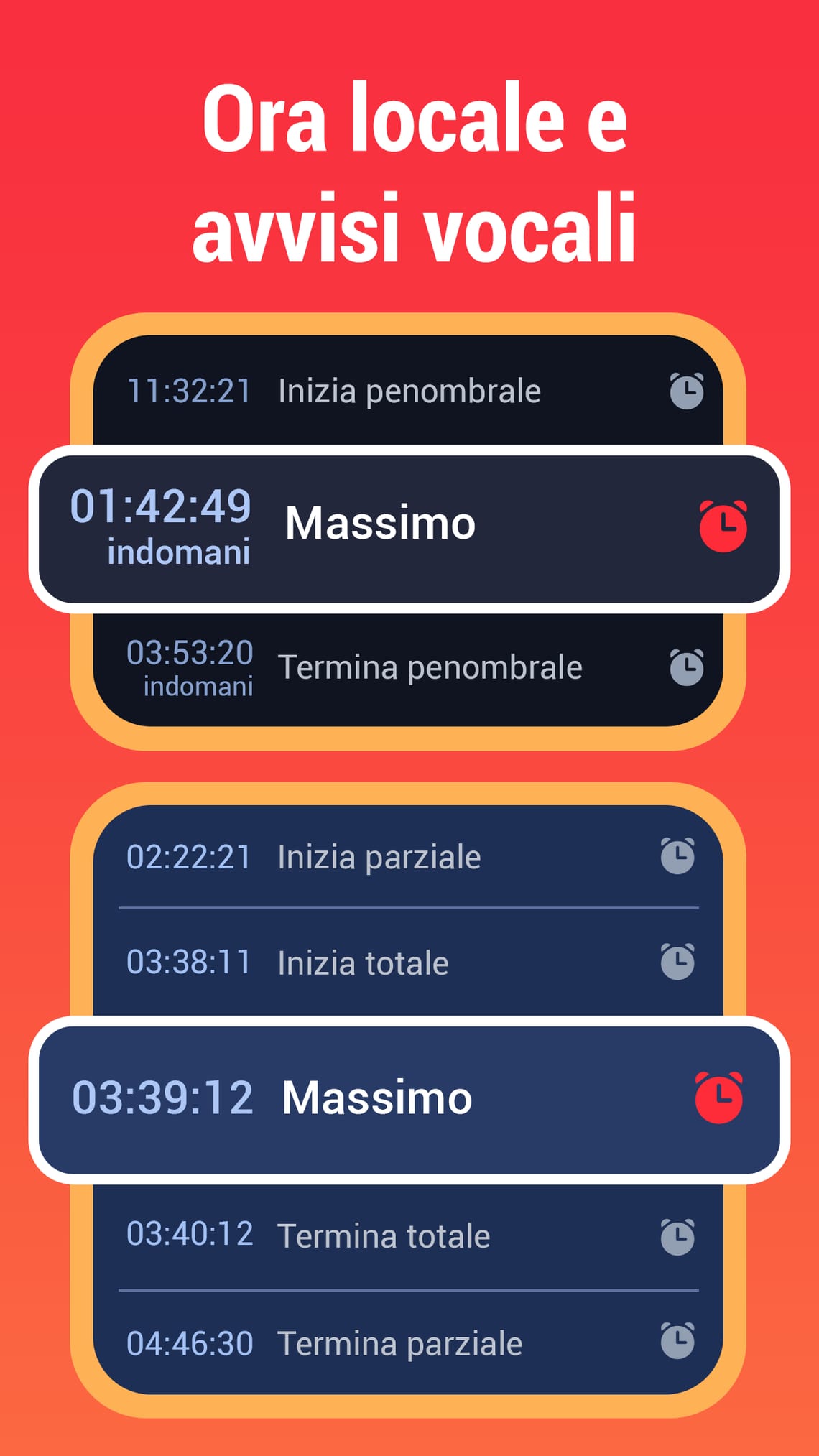 Ora locale e avvisi vocali